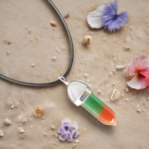 Gemstone Pendant Necklace Green & Orange