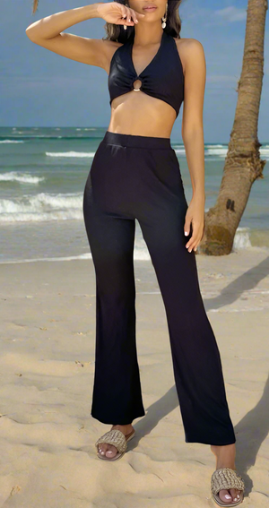 Halter Top & High Waist Pant Set in Black