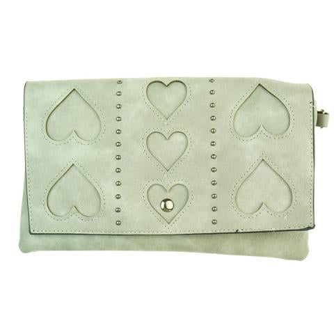 Hearts Clutch Cross Body Bag in Grey