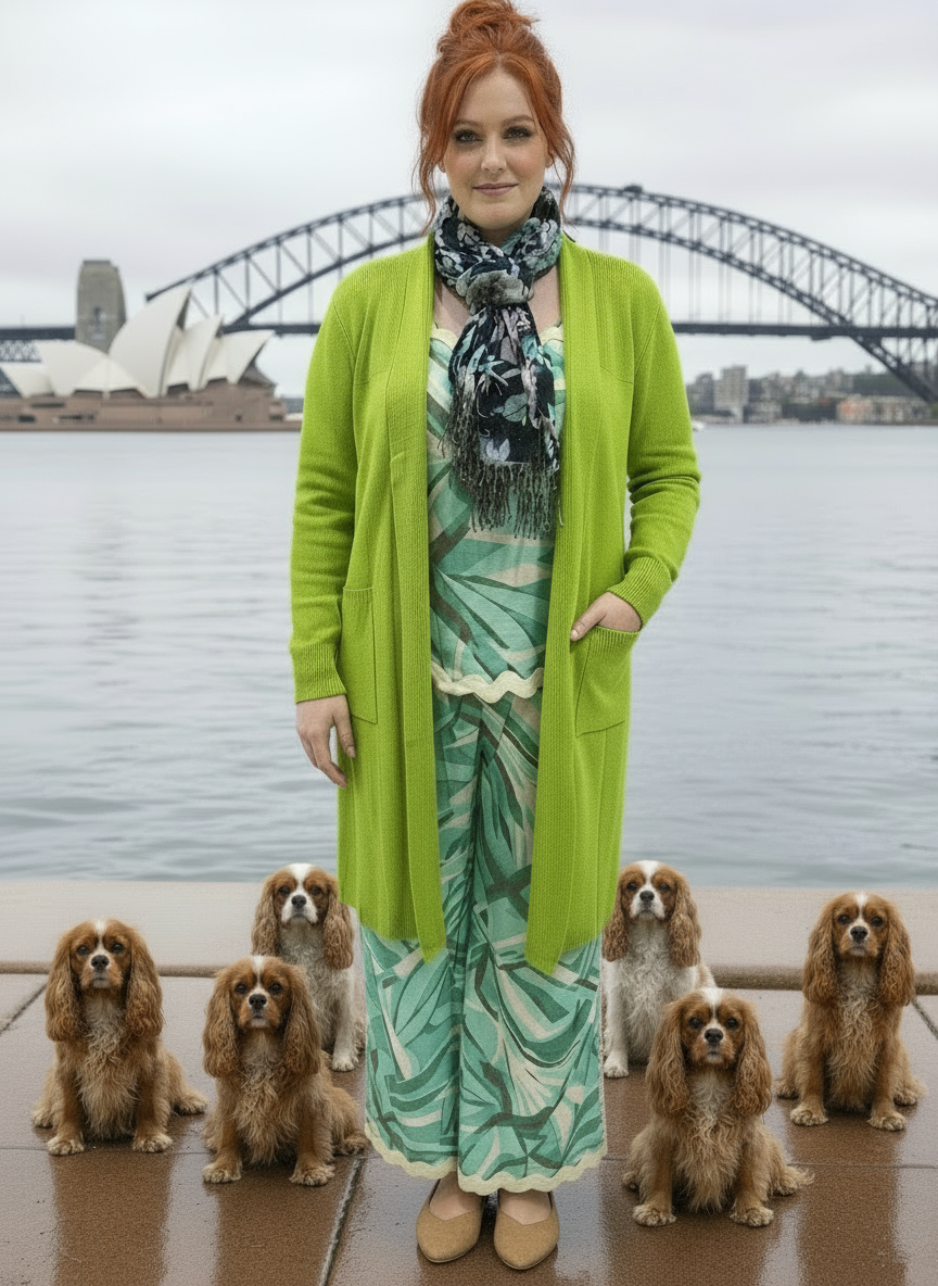 Knit Shawl Midi Cardigan in Green