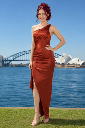 Rihanna One Shoulder Ruffled Split Formal Dress