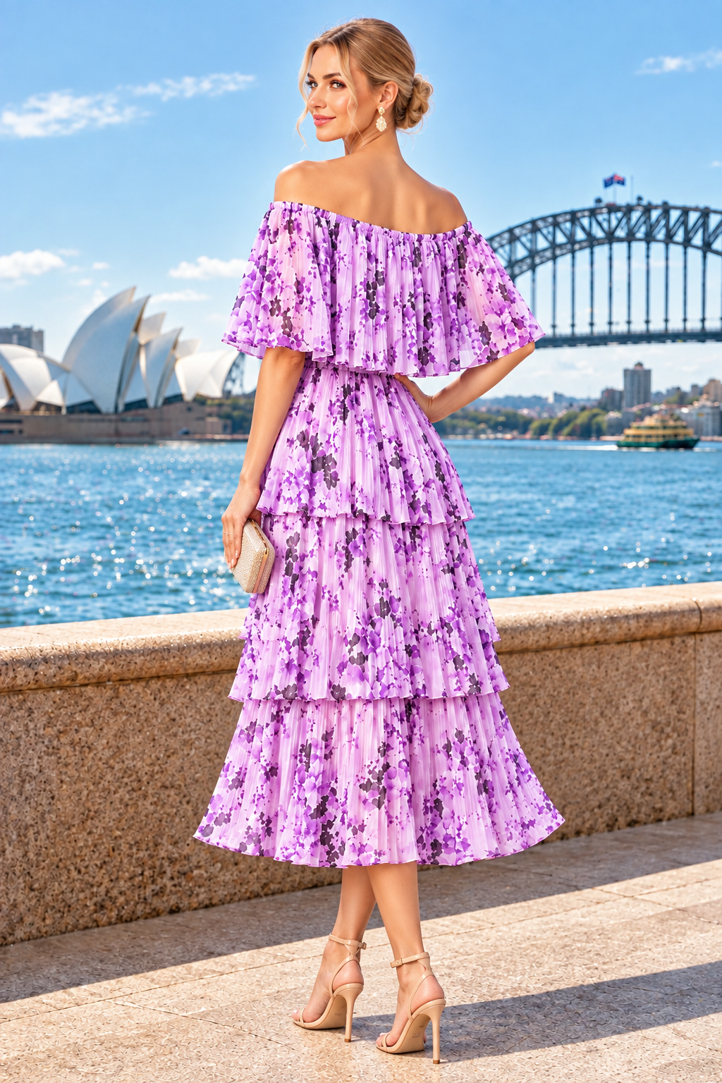 Pleated Tiered Midi Cocktail Dress