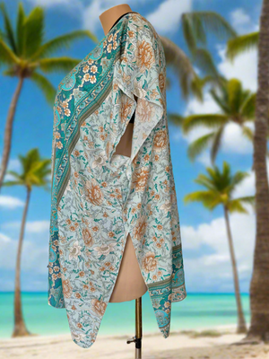 Kaftan Top in Turquoise Print