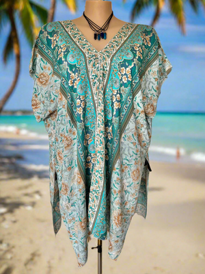 Kaftan Top in Turquoise Print