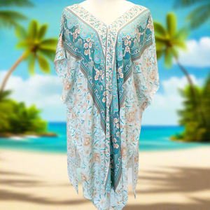 Kaftan Top in Turquoise Print