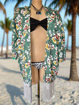 Kimono Beach Cover-up in Green floral