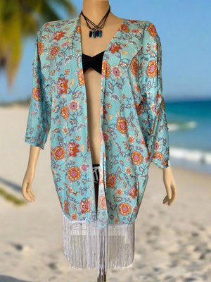 Kimono Beach Cover-up in Light blue