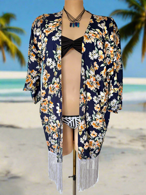 Kimono Beach Cover-up in Navy blue