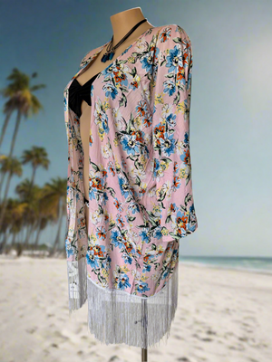 Kimono Beach Cover-up in pink floral 