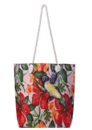 Tote bag with tropical floral and bird design
