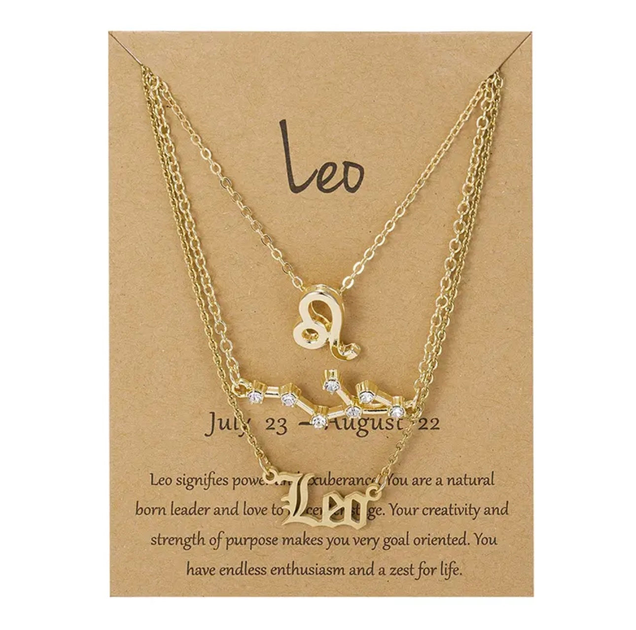 Leo Zodiac Necklace Triple Set in Gold 