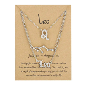 Leo Zodiac Necklace Triple Set in Silver 