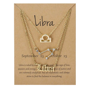 Libra Zodiac Necklace Triple Set in Gold 