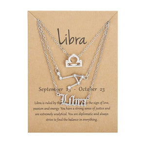 Libra Zodiac Necklace Triple Set in Silver 