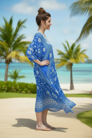 Lily Long Beach Kimono in Floral Blue