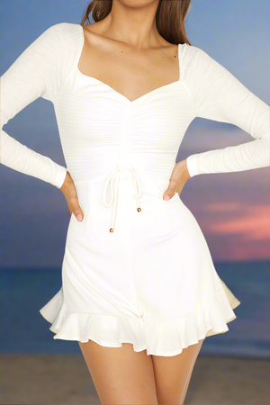 Long Sleeve Sweetheart Playsuit in White