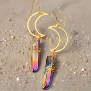 Natural Gemstone Boho Moon Earrings Multi Colour