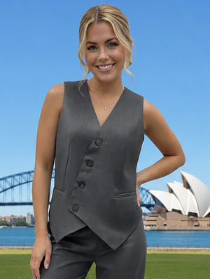 Woman in a gray suit 