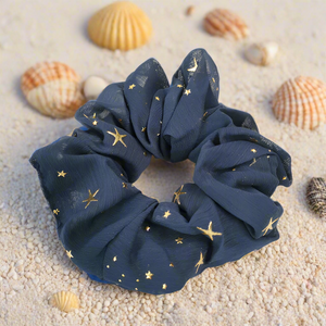 Scrunchie in Gold Star Navy Blue