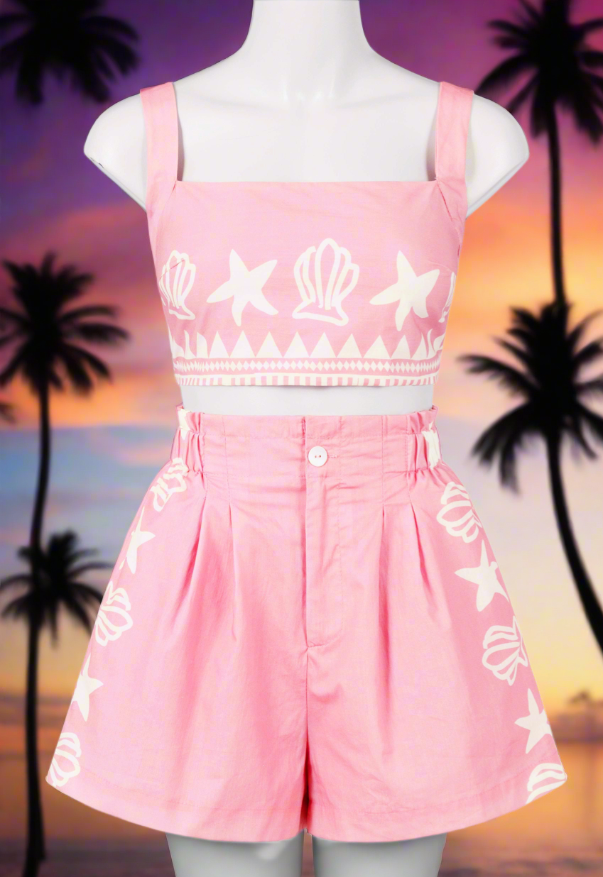 Seaside Shorts & Top set in Pink Print