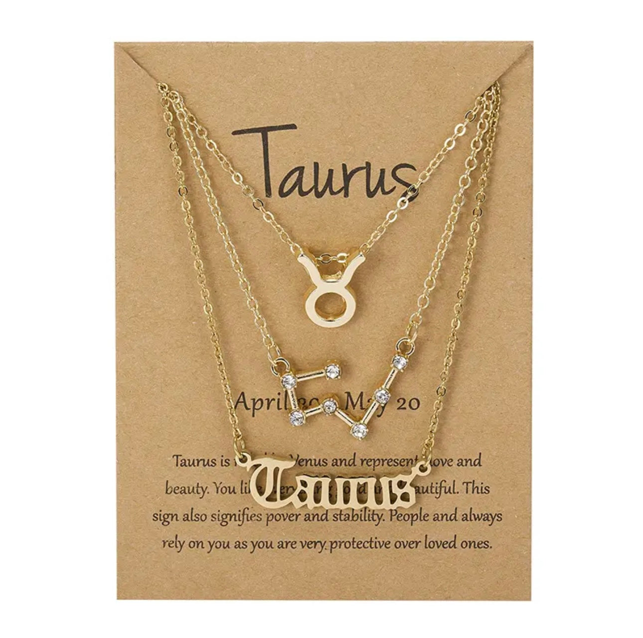 Taurus Zodiac Necklace Triple Set in Gold 