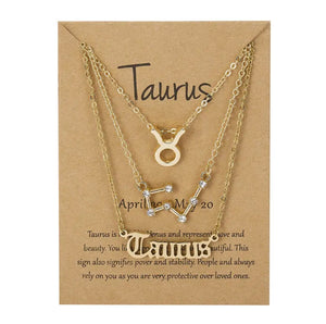 Taurus Zodiac Necklace Triple Set in Gold 