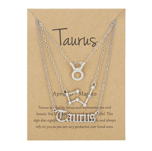 Taurus Zodiac Necklace Triple Set in Silver