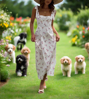 White Floral Print Garden Party Midi Dress