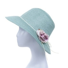 Bucket Hat with Rose Accent in Aqua