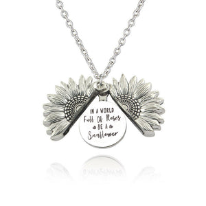 Sunflower Pendant Necklace "In A World Full Of Roses, Be A Sunflower" Silver