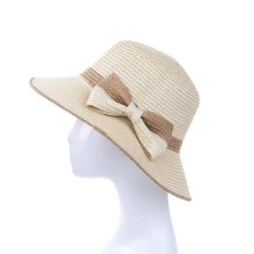 Bucket Hat with Bow Accent in Beige