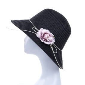 Bucket Hat with Rose Accent in Black
