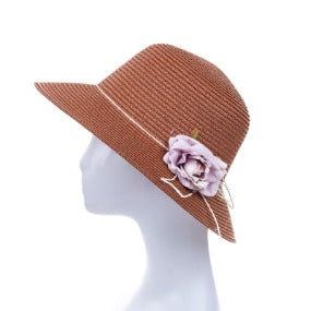 Bucket Hat with Rose Accent in Brown