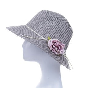 Bucket Hat with Rose Accent in Grey