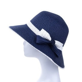 Bucket Hat with Bow Accent in Navy Blue