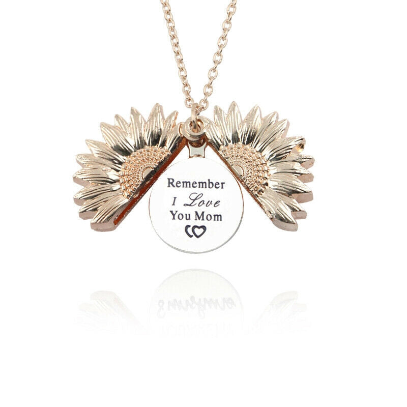 Sunflower Pendant Necklace "Remember I love You Mum" Silver
