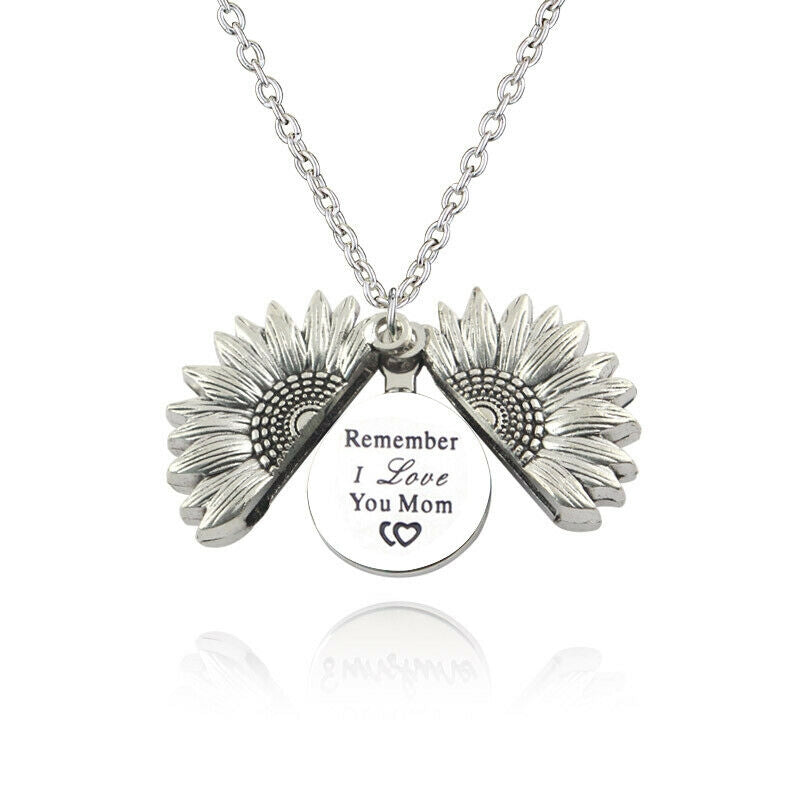 Sunflower Pendant Necklace "Remember I love You Mum" Silver