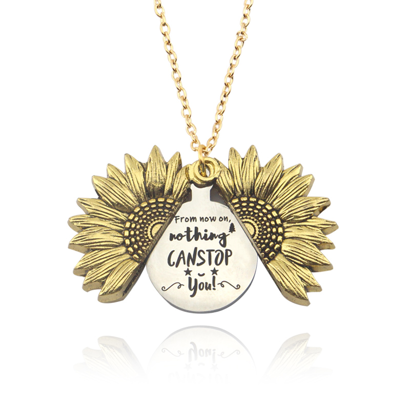 Sunflower Pendant Necklace "From Now On, Nothing Can Stop You in Rose Gold