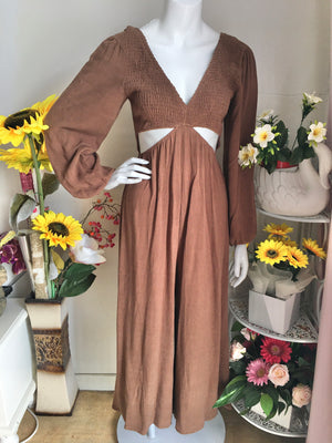 Boho Sassy Cut Out Jumpsuit in Brown
