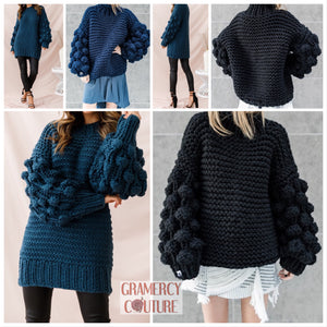 Hand Knitted Oversized Puffy Sleeve Jumper / Dress in Black or teal