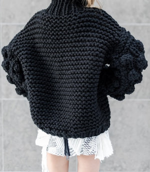 Hand Knitted Oversized Puffy Sleeve Jumper / Dress in Black